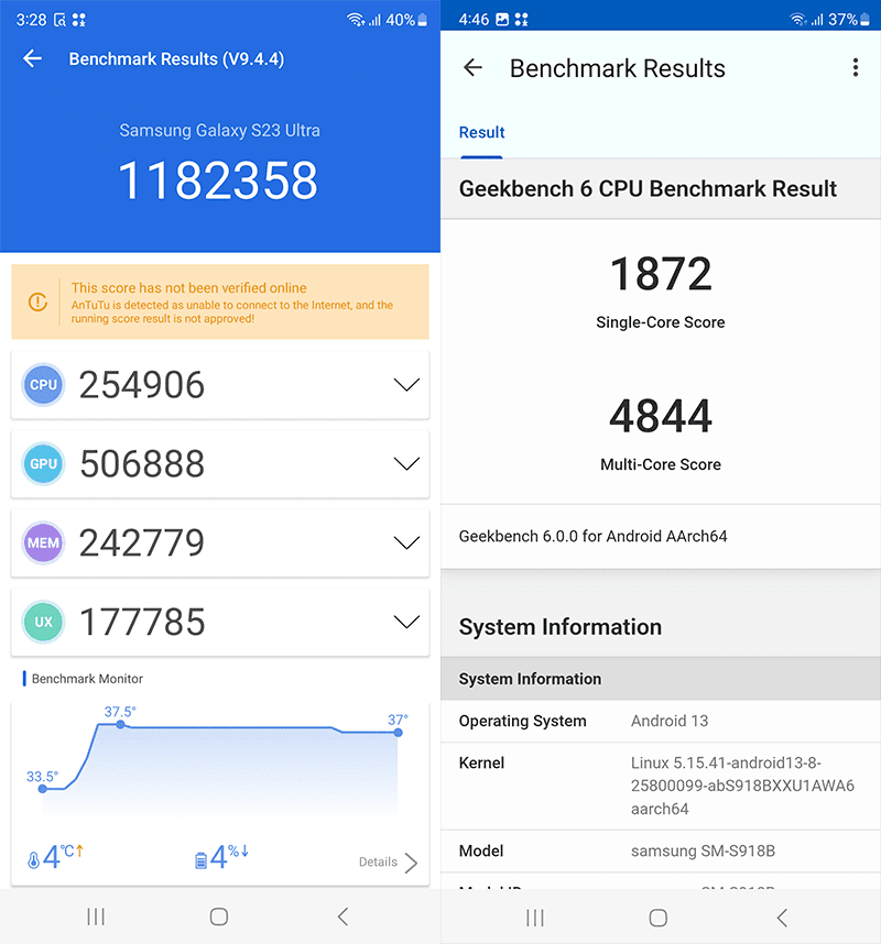 Samsung Galaxy S23 Ultra performance benchmarks highlighting its Snapdragon 8 Gen 2 chip.